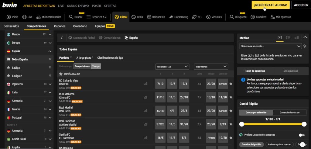 BWin Apuestas Deportivas de Futbol Espana La Liga