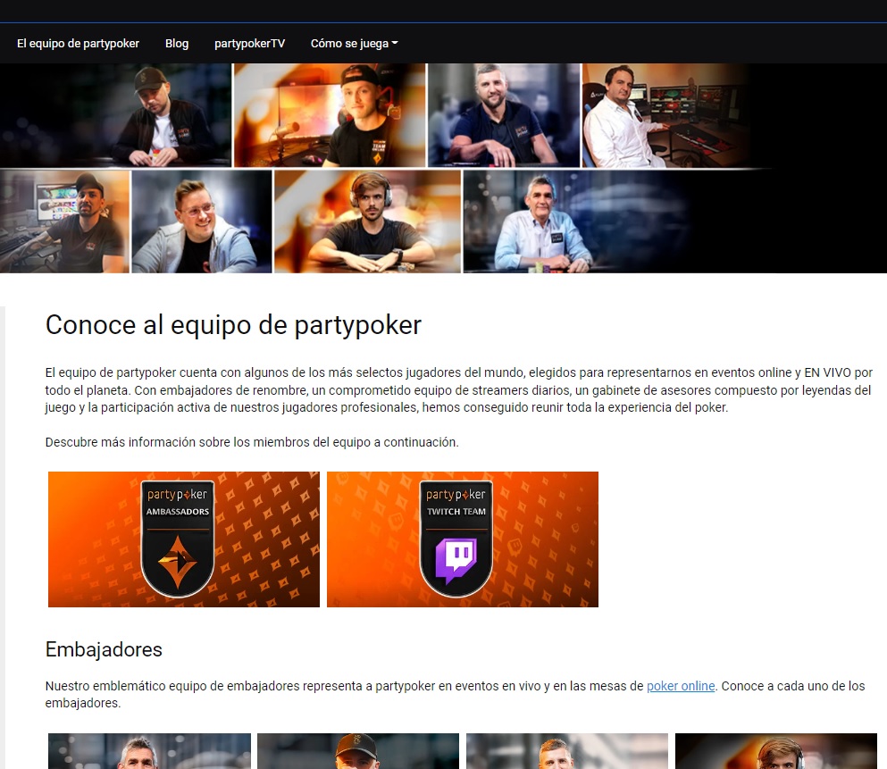 Equipo de Embajadores de Poker de Party Poker