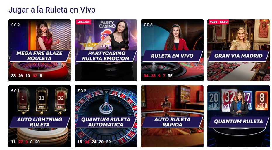 Mesas de casino en vivo en Party Casino