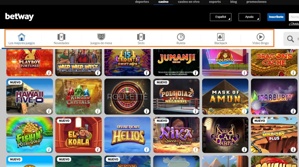 Variedad de juegos para jugar en el casino Betway